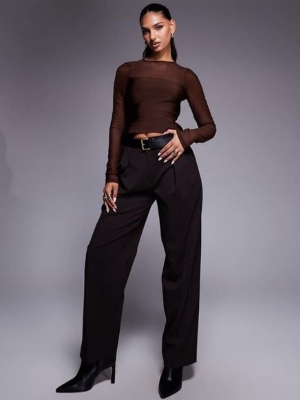 NWT ASOS DESIGN Chocolate Brown Bandage Mesh Long Sleeve Top